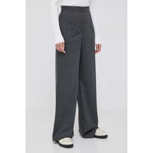 Vlněné kalhoty Emporio Armani šedá barva, široké, high waist
