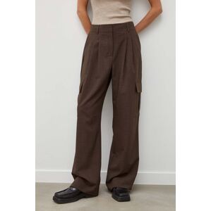 Kalhoty Herskind dámské, hnědá barva, široké, high waist