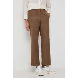 Vlněné kalhoty Weekend Max Mara hnědá barva, jednoduché, high waist