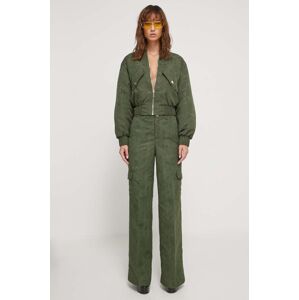 Kalhoty Blugirl Blumarine dámské, zelená barva, jednoduché, high waist