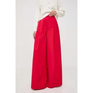 Kalhoty Twinset dámské, červená barva, široké, high waist