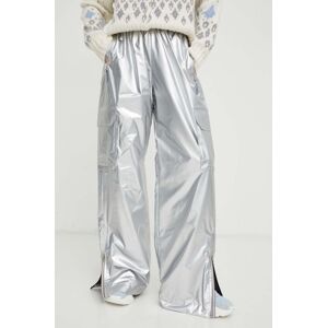 Kalhoty Stine Goya dámské, stříbrná barva, široké, high waist