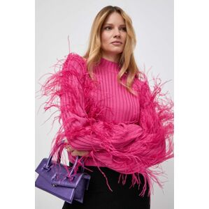Vlněný svetr Patrizia Pepe dámský, růžová barva, s pologolfem