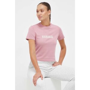 Bavlněné tričko Napapijri růžová barva