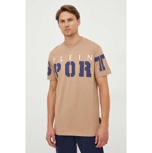 Bavlněné tričko PLEIN SPORT béžová barva, s potiskem