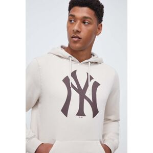 Mikina 47brand MLB New York Yankees pánská, béžová barva, s kapucí, s potiskem