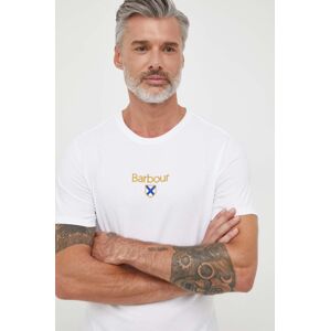 Bavlněné tričko Barbour bílá barva, s aplikací