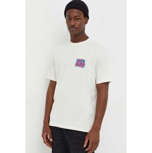 Bavlněné tričko Rip Curl béžová barva, s potiskem