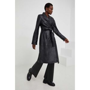 Kožený kabát Answear Lab X limited collection NO SHAME dámský, černá barva, přechodný, bez zapínání