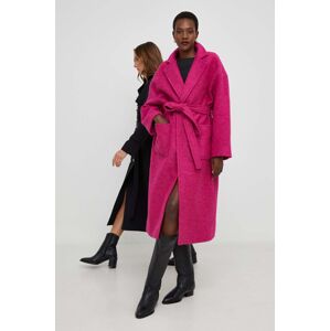 Kabát s vlnou Answear Lab růžová barva, přechodný, bez zapínání