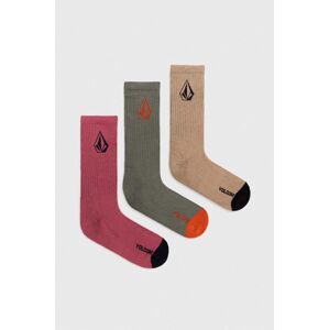 Ponožky Volcom 3-pack pánské, růžová barva