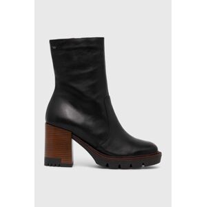 Kožené kotníkové boty Wojas dámské, černá barva, na podpatku, lehce zateplené, 5522551