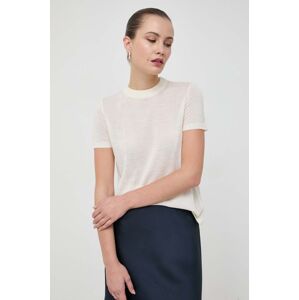Vlněné tričko Liviana Conti béžová barva, s pologolfem