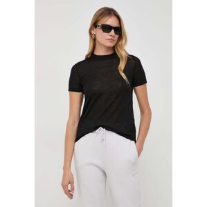 Vlněné tričko Liviana Conti černá barva, s pologolfem