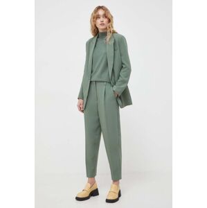 Kalhoty Bruuns Bazaar dámské, zelená barva, přiléhavé, high waist