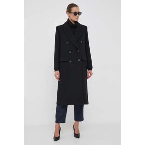 Vlněný kabát Sisley černá barva, přechodný, dvouřadový
