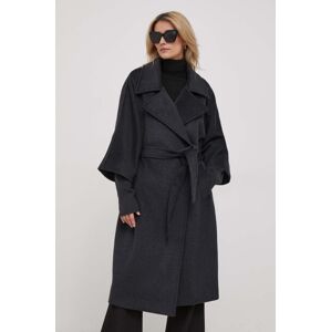 Vlněný kabát Tiffi šedá barva, přechodný, oversize