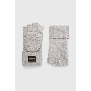 Vlněné rukavice Superdry šedá barva