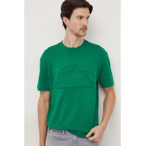Bavlněné tričko Lacoste zelená barva, s aplikací