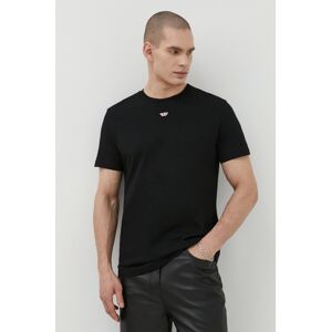 Bavlněné tričko Diesel černá barva, s aplikací