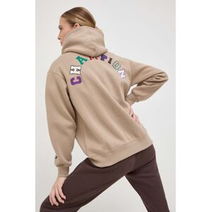 Mikina Champion dámská, béžová barva, s kapucí, s aplikací