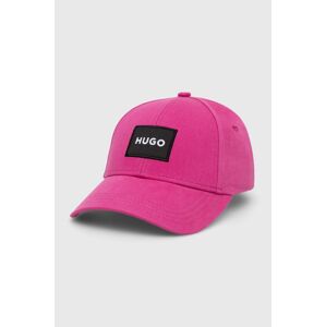 Bavlněná baseballová čepice HUGO růžová barva, s aplikací, 50496409