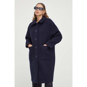 Vlněný kabát American Vintage tmavomodrá barva, přechodný, oversize