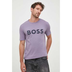 Bavlněné tričko BOSS BOSS CASUAL fialová barva, s potiskem