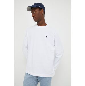 Bavlněné tričko s dlouhým rukávem Abercrombie & Fitch bílá barva, s potiskem