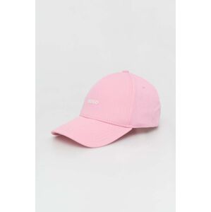 Bavlněná baseballová čepice HUGO růžová barva, s potiskem