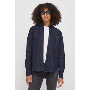 Džínová košile Lauren Ralph Lauren dámská, tmavomodrá barva, regular, s klasickým límcem