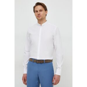 Košile Sisley pánská, bílá barva, slim, se stojáčkem