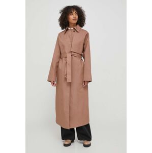 Kabát Calvin Klein dámský, hnědá barva, přechodný
