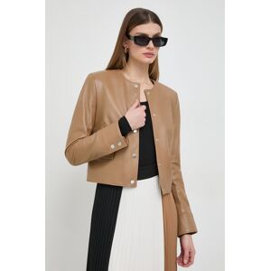 Kožená bunda BOSS dámská, béžová barva, přechodná