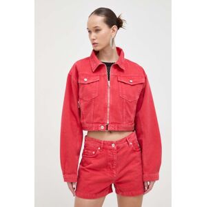 Džínová bunda Moschino Jeans dámská, červená barva, přechodná, oversize