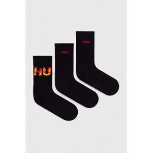 Ponožky HUGO 3-pack dámské, černá barva