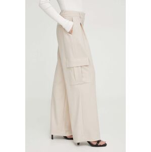 Kalhoty s příměsí vlny Herskind Louise béžová barva, jednoduché, high waist, 5011993