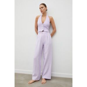 Plátěné kalhoty Alohas fialová barva, jednoduché, high waist
