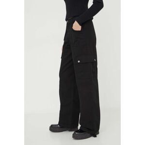 Kalhoty Guess Originals dámské, černá barva, jednoduché, high waist