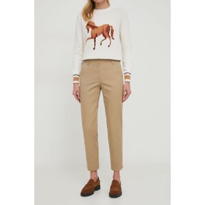 Kalhoty Sisley dámské, béžová barva, přiléhavé, medium waist