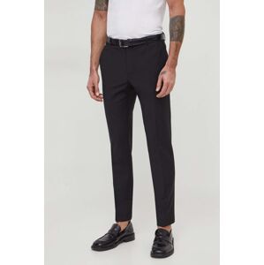 Vlněné kalhoty Calvin Klein černá barva, jednoduché