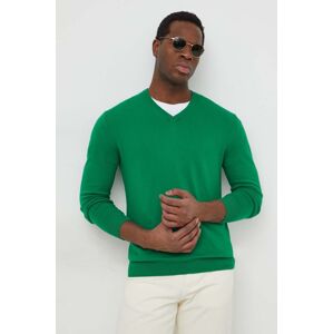Bavlněný svetr United Colors of Benetton zelená barva, lehký