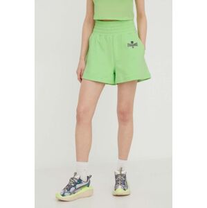 Bavlněné šortky Chiara Ferragni STRETCH zelená barva, hladké, high waist, 76CBDC01
