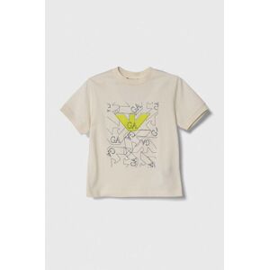 Dětské bavlněné tričko Emporio Armani béžová barva, s potiskem