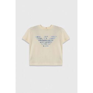 Bavlněné dětské tričko Emporio Armani béžová barva, s potiskem