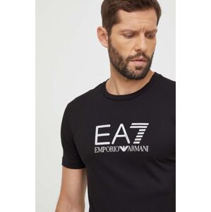 Bavlněné tričko EA7 Emporio Armani černá barva, s aplikací