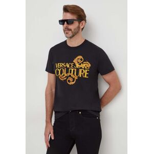 Bavlněné tričko Versace Jeans Couture černá barva, s potiskem, 76GAHG00 CJ00G