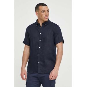 Lněná košile Les Deux tmavomodrá barva, regular, s límečkem button-down