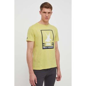 Bavlněné tričko Helly Hansen žlutá barva, s potiskem