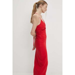Lněné šaty Answear Lab červená barva, maxi